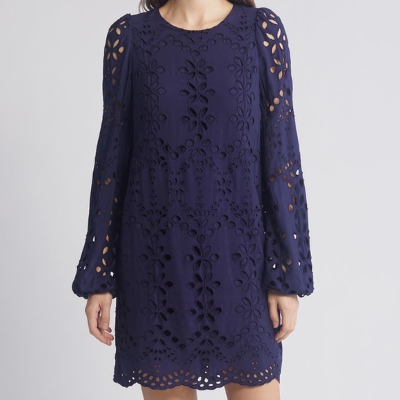 alyna long sleeve eyelet dress Lilly Pulitzer Alyna Long Sleeve Eyelet Dress - True Navy Soiree Eyelet